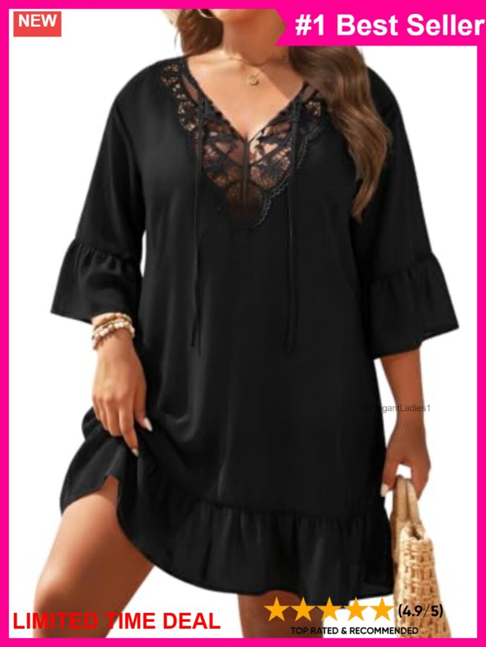 Lace Crochet Ruffle Hem Swimsuit Cover Up